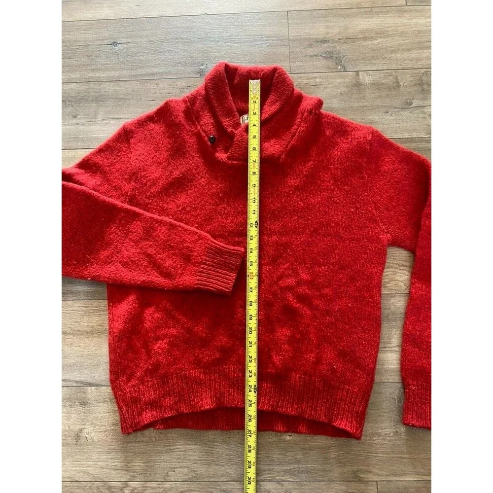 Vintage LL Bean Mens M Wool Chunky Cowl Neck Fisherman Sweater RED USA 80s - Picture 4 of 9